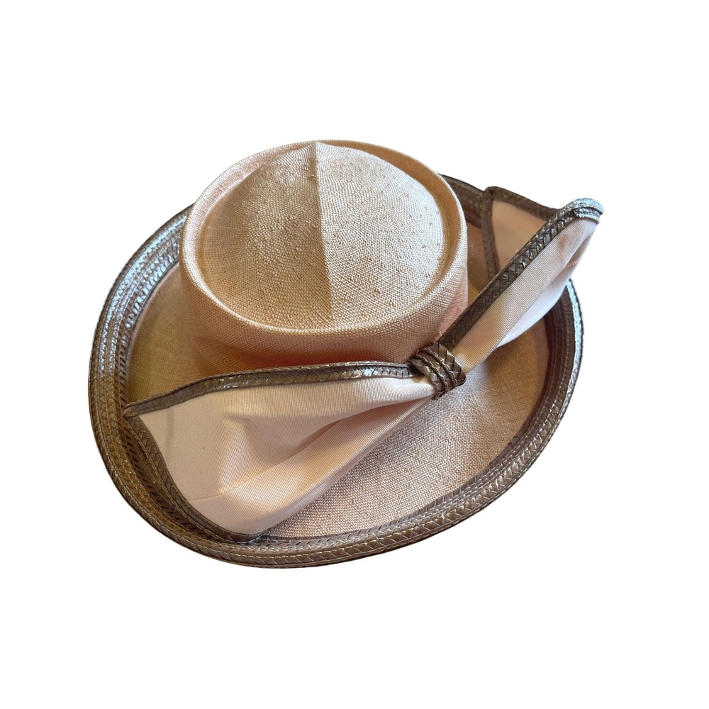 Vtg Mr John Classic New York Paris Peach Pink Hat Bronze Bow Trim Bow Derby